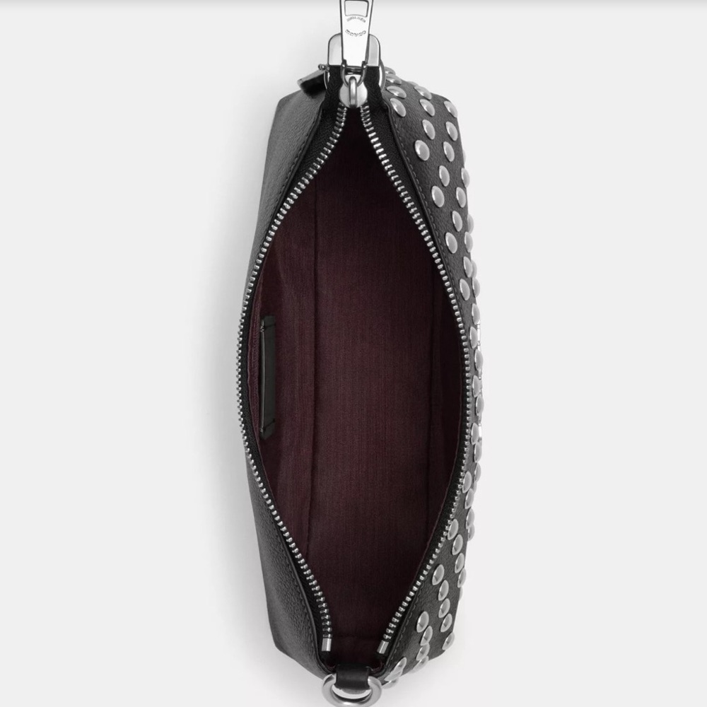 NWT COACH Charlotte Leather Shoulder Bag With Rivets Silver/Black Crossbody - Picture 3 of 9